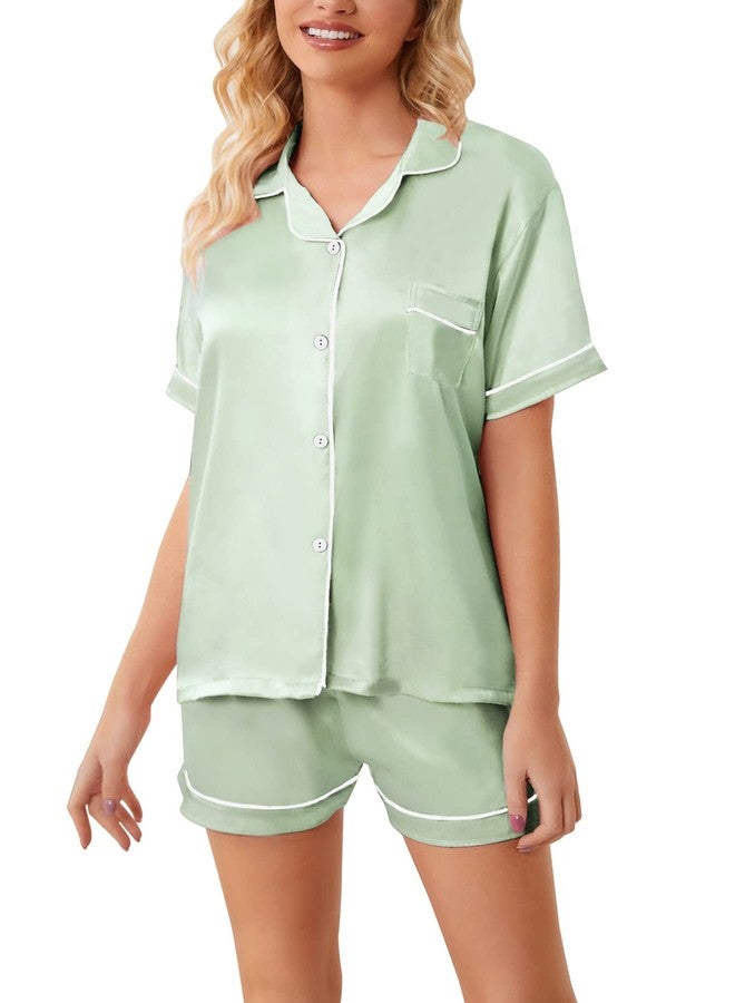Schbbbta Satin Pajamas for Girls, 2 Pcs Sleepwear Short Sleeve Silk Satain Summer Pajama Set for Girls, Light Green, 9-10 Years = Tag 150 - Image 5